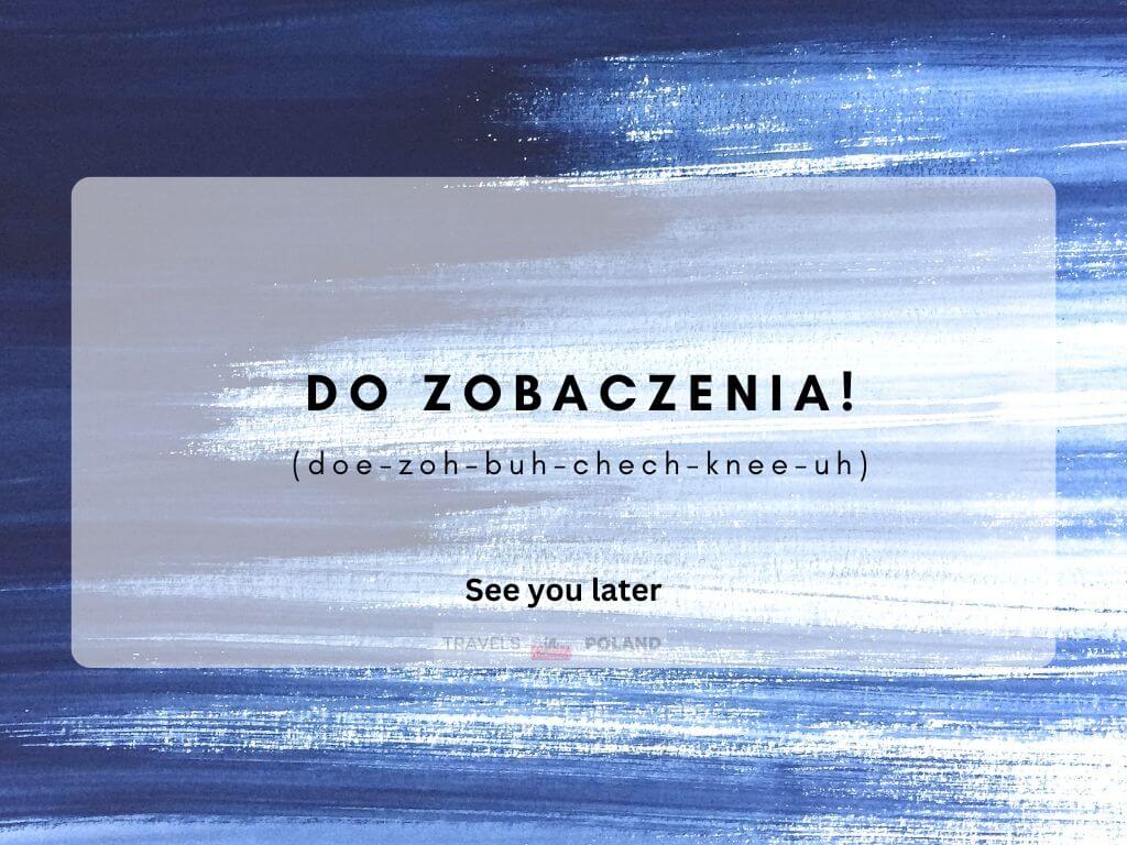 text image translating how to say see you later in polish, do zobaczenia, (doe-zoh-buh-chech-knee-uh)